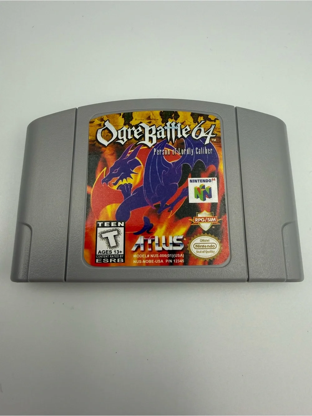 Nintendo Ogre Battle 64 Gray Cartridge with Colorful Label